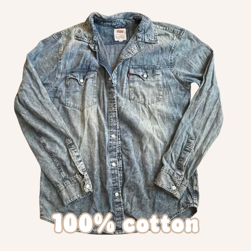 LEVIS shirt denim western acid wash long sleeve button up L extra button top